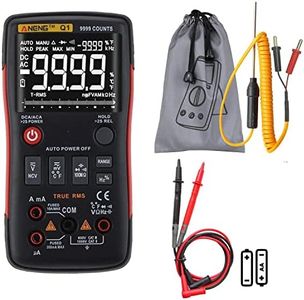 amiciSense True-RMS Digital Multimeter Button 9999 Counts With Analog Bar Graph AC/DC with 2 x AA Batteries, Battery Powered
