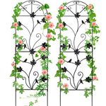 2 Packs 64"x17" Metal Garden Trellis for Climbing Plants Rustproof Sturdy Black Iron Trellis Plants Support Outdoor for Climbing Vegetable Rose Potted Plants Flower Cucumber Clematis