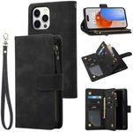 RANYOK Wallet Case for iPhone 15 Pro Max with Card Holder, Premium PU Leather with RFID Blocking Zipper Flip Folio Wallet Wrist Strap Magnetic Clasp Kickstand Protective Case -6.7 Inch (Black)