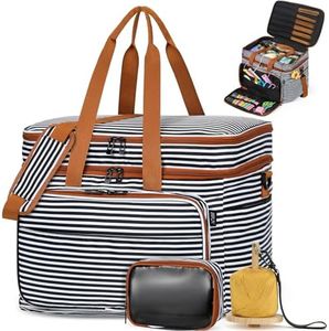 IBFUN 3PCS Crochet Bag with Wrist Yarn Holder, Large Yarn Storage Tote Waterproof Knitting Bag Organizer with Adjustable Strap for Hooks, Needles (Up to 14"), Accessories, Crochet Lovers, Tangle-Free