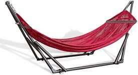 Best Home Fashion Hammock with Collapsible Steel Stand 450 lbs Capacity & Carrying Case, Portable & Adjustable, Perfect for Camping Beach Summer Patio, EZ Daze Foldable Hammock with Stand- RED