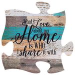 P. Graham Dunn What I Love About Home is Who I Share it with Multicolor 12 x 12 Wood Wall Art Puzzle Piece