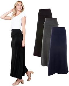 Azules Maxi Skirt for Women- Elegant Long Women's Skirts- Solid Color, Soft, Stretchy, Flowy Boho Rayon- Womens High Waist Fold Over for Any Occasion - Black, Charcoal and Navy - 1X