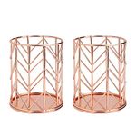 MengH-SHOP Pencil Holders Openwork Round Iron Art Pen Holder Hollow Makeup Brush Storage Basket Multifunctional Desktop Tidy Organizer for Home, School, Office 2 Pieces (Rose Gold)