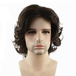 Lydell Long Curly Synthetic Wigs with Bangs for Men Brown