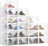 Elechomes Clear Shoe Boxes Stackable Plastic, 18 Pack Premium Shoe Storage Organizers for Closet Space Saving Foldable Shoe Rack Containers, Sneaker Display Case Holder Shoe Bin for Entryway Drawers