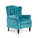 Stylish Convertible Buttoned Wingback Recliner Armchair with Hidden Reclining Function - Sturdy High Back & Seat for Elderly, Turquoise/Teal Velvet Fireside Accent Chair, Living Room Reading