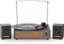 Vinyl Record Player with External Speakers Vintage Turntable for Vinyl Records Dual Passive Bookshelf Speakers Belt-Drive LP Players 3 Speed Wireless AUX Headphone Auto Stop Retro Wooden Dark Red