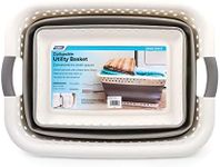 Camco Collapsible Utility Laundry Basket - Waterproof Design Easily Fits Into Compact Spaces | Great for Traveling, RVs, Trailers Camping, Dorms, Small Spaces and More - (51903), White/Gray , Large