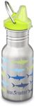 Klean Kanteen Kid Classic Stainless Steel Slim Water Bottle 12oz with Spout Cap Sharks 12oz