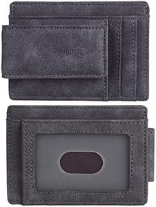 Toughergun Minimalist Wallet for Men with Magnetic Money Clip Leather Slim Wallet, Credit Card Holder RFID Blocking Front Pocket Holds Cash and Cards (Deep Grey)