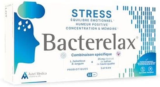 Bacterelax – Anti-Stress - Humeur positive, Équilibre émotionnel, Détente,Concentration et Mémoire - Probiotiques, Safran, Magnésium, Toutes les Vitamines B, Vitamine D - 32 gélules