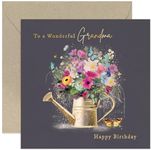 Old English Co. Female Happy Birthday Card for Grandma - 'Wonderful Grandma' Watering Can Birthday Card - Gold Foil Butterflies and Colourful Flowers - Birthday Gift for Her - Women Cards