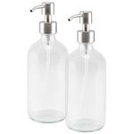 16oz Clear Glass Boston Round Bottles with Stainless Steel Pumps, Great As Glass Essential Oil Bottles, Glass Lotion Bottles, Glass Soap Bottles, and More (2 Pack)