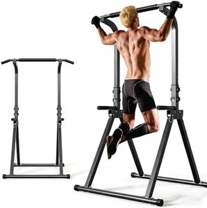 Foldable Pull Up Bar Station Free Standing Power Tower, 300 LBS 6 Level Adjusable Height Multi-Function Foldable Dip Station for Home Gym Strength Training Equipment (black)