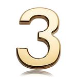 3 Inch Front Door Numbers, 3D Self Adhesive House Numbers Plaques Waterproof Mailbox Signage DIY Chrome Polished Address Numbers Sign for Home Office Hotel Apartment Door Room Wall, Gold (3)