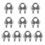 QWORK® Wire Rope Clip M4, Cable Clamps, 304 Stainless Steel Wire Rope Clamps, Stainless Steel Rope Grips, for Ø 4mm Wire Rope Cable, 10PCS