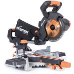 Evolution Power Tools R185SMS-Li Cordless Sliding Mitre Saw with Multi-Material Cutting, 45° Bevel, 50° Mitre, 850W - Includes 185MM TCT Blade, 3 Year Warranty, Black/Orange, (064-0001)