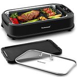 Indoor Smokeless Grill, Techwood 1500W Electric BBQ Grill with Temperature Control, Korean Grill Removable Grill & Griddle Plates, Tempered Glass Lid