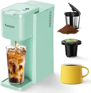 Tastyle Mini Hot and Iced Coffee Maker Single Serve, for K Cup and Ground, 6 to 14 Oz Brew Sizes, with Recipe Book, for Home, Travel, RV, Office and Dorm, Mint