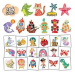 Leesgel Glitter Tattoos for Kids, 204 Sheets Individually Wrapped Fake Temporary Tattoos Stickers for Boys Gilrs Party Bag Fillers, Birthday Class Games Toys Supplies Decorations Favours