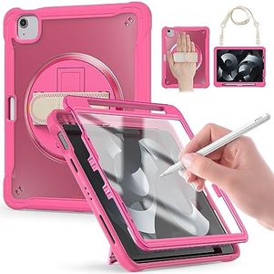 AVAKOT iPad Air 5th 4th Generation 10.9 inch Case with Screen Protector，iPad Pro 11 Case 4th 3rd 2nd 1st Gen (2022 2021 2020 2018) for Kids W/ 360 Stand Hand/Shoulder Strap (Rose)