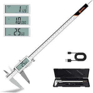 HARDELL Digital Caliper, Rechargeable Calipers with Large LCD Screen, Stainless Steel Caliper Measuring Tool, Auto-Off, Inch/MM/Fraction for DIY/Household/3D-printing(12 Inch)