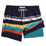 MaaMgic Mens 2 in 1 Swimming Shorts 4 Way Stretch Trunks 5.5" Swimwear Quick Dry Bathing Suits,Graffiti Horizontal Strip,X-Large