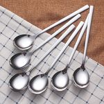 Mockery Stainless Steel Soup Spoons Round Dinner Spoon Table Spoon Meal Spoon 8.26 Inch Long Handle Smooth Round Head Excellent Anti-Stick Round Soup Scoop Tablespoon Tableware Silverware (Pack of 6)