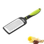 SIGNAMIO® Hand Kadukas Cheese Grater for Kitchen Stainless Steel Carrot Greater Ginger Slicer, Vegetable, Fruit Grinder - with Steel Protective Cover, Dishwasher Safe -27" cm Flat (Green - 1 Pcs)