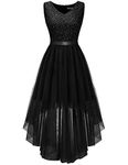 BeryLove Cocktail Homecoming Dresses 2024 Formal Wedding Guest Dresses Sleeveless Lace High Low Prom Dress, Tulle Sequin Black, Large