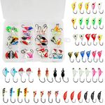 Ice Fishing Jigs Kit, 48pcs Luminous Ice Fishing Lures Glow Ice Fishing Gear Crappie Jig Micro Small Ice Jig Head Hooks Set Small Winter Fishing Jigging for Crappie Panfish Walleye Perch Bluegill