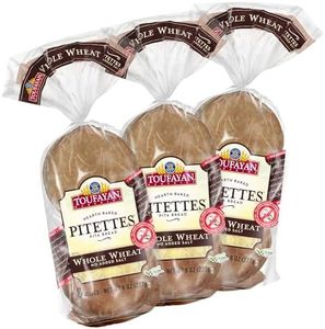 Toufayan No Salt Whole Wheat Pitettes Pita Bread | No Sodium, Naturally Vegab (3 Pack, 24 Pitas Total)