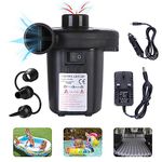 mebiusyhc Electric Air Pump,Portable Quick-Fill Air Pump with 3 Nozzles,110V AC/12V DC,Perfect Inflator/Deflator PumpsOutdoor Camping,Inflatable Cushions,Air Mattress Beds,Boats,Swimming Ring,Black