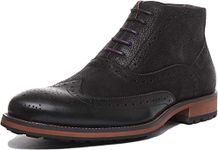 Justin Reece England JUSTINREESS Bruno Men's Two Toned Lace Up Leather Brogue Ankle Boot With Side Zip (Black, 7 UK)