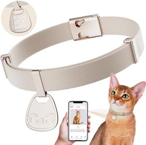 Cat Collar with Name Tag Breakaway: Kitten Collars with QR Code ID Tag for Girl Boy Cats, Ultra Soft & Elastic Adjustable (6"-12") Cat Collar with Break Away Safety Buckle, Khaki