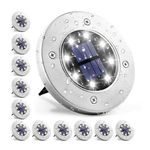 GIGALUMI 12 Pack Solar Ground Lights, 8 LED Solar Powered Disk Lights Outdoor Waterproof Garden Landscape Lighting for Yard Deck Lawn Patio Pathway Walkway (White)