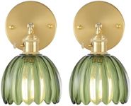 Shenmoyl Vintage Wall Sconces Set of 2 with Green Tulip Glass Lampshade 180 Degree Adjustable Brass Sconces Hradwired Modern Wall Lighting Fixture with Switch for Bedside Bedroom Doorway