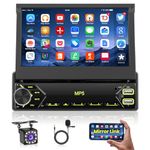 Hikity Single Din Flip Out Touchscreen Car Stereo with Bluetooth, 7 Inch Car Radio Multimedia Player with FM Radio Mirror Link Aux Dual USB Reverse Camera & Microphone