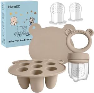 MumEZ Tetine Grignoteuse Bébé, Set de Mangeoire Pratique pour Bébé, Plateaux de Congélation pour Aliments Bébé Inclus, Tetine Fruits bebe Sans BPA, Tetines pour Enfants de 3 à 24 Mois (Gris)