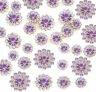 100pcs Sew on Rhinestones Crystals Glass Gems Metal Claw Mixed 8mm 10mm 12mm 14mm Sunflower Gemstones for Sewing Headband Jewelry Crafts Clothes Shoes Belt Accessories(16 Violet Purple)