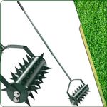 Lawn Aerator, Upgraded Manual Aerator Lawn Tool w/Detachable Steel Handle, Grass Aerator w/33 Tine Spikes, Lawn Aeration Machine for Garden, Yard, Cropland to Loose Soil. (Green)