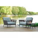 DEVOKO Outdoor Living with Our 3 Piece Patio Set, Grey Rope Bistro Furniture with Sky Blue Cushions, Ideal for Balcony, Backyard Or Porch Provides Durability & Style