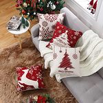 CAROMIO Chrismas Cushion Covers Set of 4, Linen Christmas Design Pillow Covers Red Xmas Cushion Covers Pillow Cases for Sofa Car Home Christmas Decorations,45x45 cm