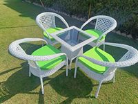 Garden Living 4+1 Outdoor Indoor Patio Furniture Sets Rattan Chair Patio Set Wicker Conversation Set Poolside Lawn Chairs Swing Area Balcony Outdoor Garden Furniture (4+1, Green)