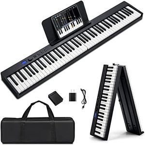 COSTWAY 88-Key Foldable Digital Piano Keyboard, Full Size Semi-Weighted Keyboards with MIDI, Split Function, Sustain Pedal & Carrying Bag, Portable Electric Pianos for Beginner, Kids, Adult (Black)