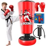 Punching Bag for Kids, 168cm Stable Boxing Bag with Gloves & Air Pump, Free Standing Inflatable Kids Punching Bags for Boys Girls Age 6-18 for Practicing Karate, Taekwondo, MMA Kid's Gifts