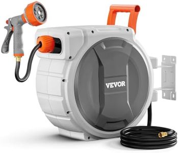 VEVOR Retractable Garden Hose Reel, 5/8 Inch x 100 ft Wall Mounted Hose Reel, Heavy Duty Garden Hose Reel with 9 Patterns Nozzle, Any Length Lock, Upgraded Slow Return System and 180°Swivel Bracket