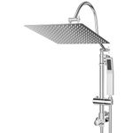 Shower Head Combo with Slide Bar, NERDON All Metal 12'' Rainfall Shower Head with Handheld for Easy Reach, High Pressure Shower Head System, Handheld Showerhead 12'' Adjustable Holder Polished Chrome