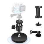 UTEBIT Magnetic Camera Mount 1/4 Screw Vertical Suction with Action Camera Adapter & Phone Holder 360° Swivel Mini Tripod Ball Head Max Load 3kg Compatible with GoPro Webcam Phone Vlogging